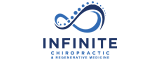 Logo in blue on a dark background, featuring an abstract infinity symbol with a series of dots along the top curve
